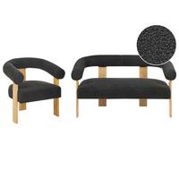 SOFA-SET Bouclé Schwarz/Hellbraun Ilbro - Schwarz/Braun, Textil (138/76/68cm) - Beliani
