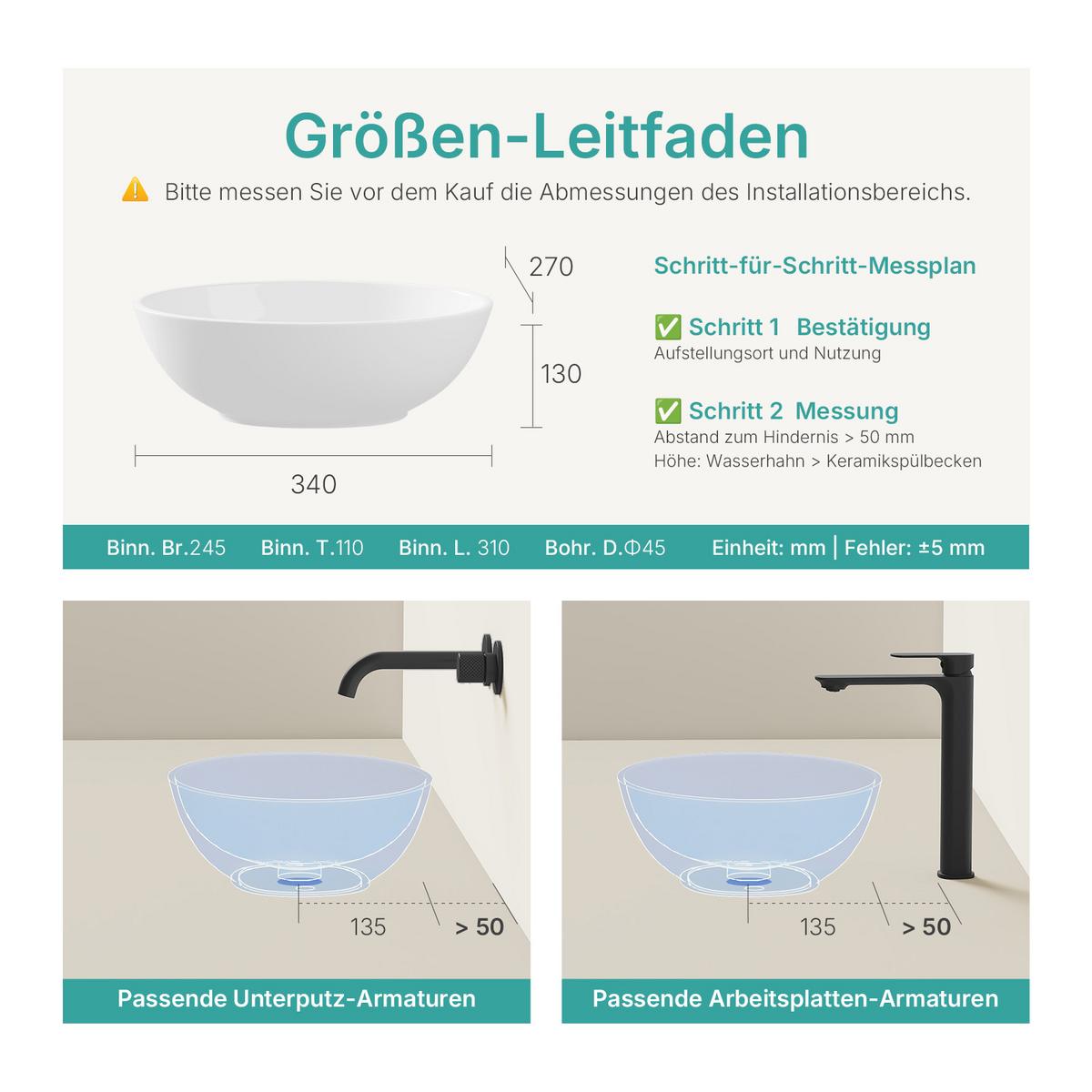 WASCHBECKEN mit pflegeleichter Oberfläche Weiß 34 / 27 / 13 cm - Weiß, Keramik (34/13/27cm) - EMKE