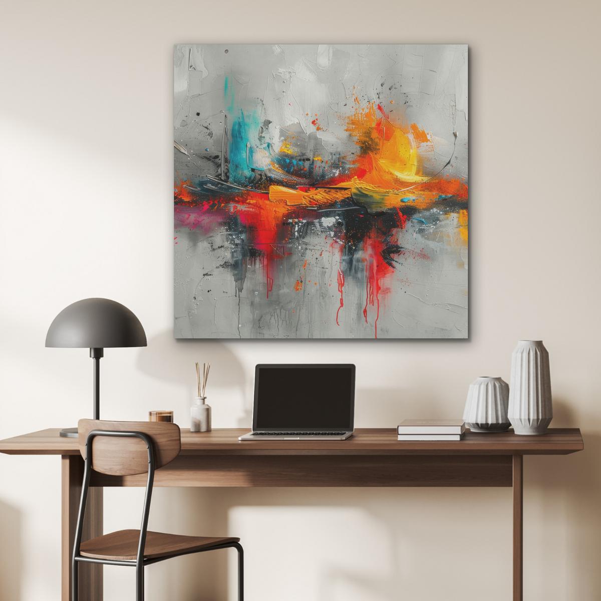 AKUSTIKBILD Moderne Kunst - Orange - Grau - Abstrakt Akustikpaneele 90x90 cm - Hellgrau, Kunststoff (90/90/0.9cm) - MuchoWow