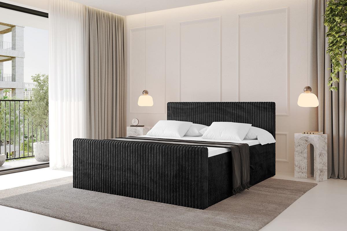 BOXBETT mit Matratze H3 und Lattenrost - TOLO-Z - 140x200 Cord - Schwarz - Schwarz, Holzwerkstoff (140/200cm) - ALTDECOR