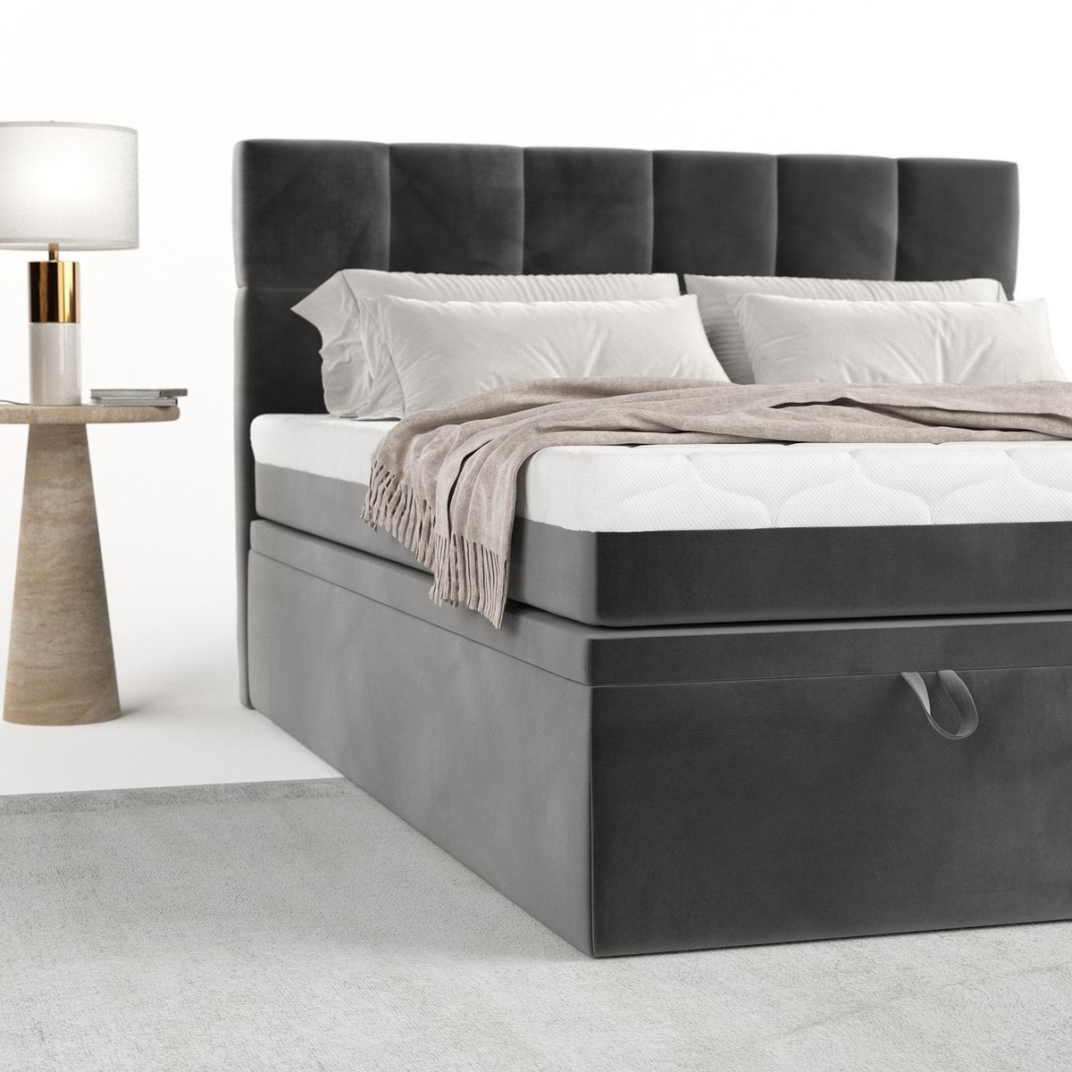 BOXBETT Elano 200/200 cm Grau im Kronos Stoff - Schwarz/Grau, Holz/Holzwerkstoff (200/200cm) - AltaBeds
