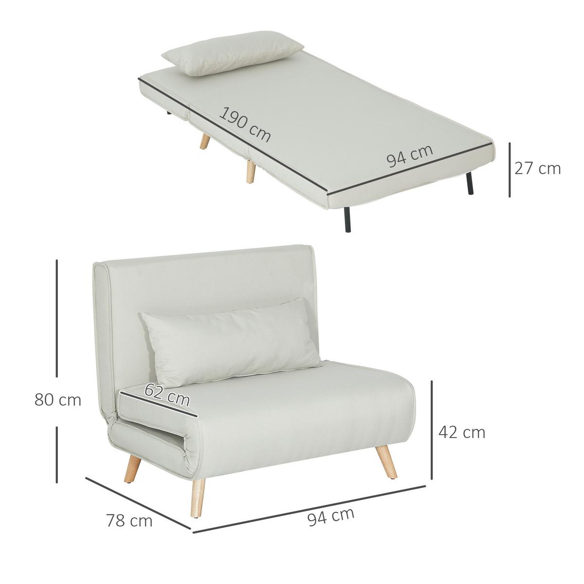 EINZELSOFA Sofabett Klappsofa verstellbar Rückenlehne nordisch skandinavisch - Creme/Naturfarben, Holz/Textil (78/80/94cm) - HOMCOM