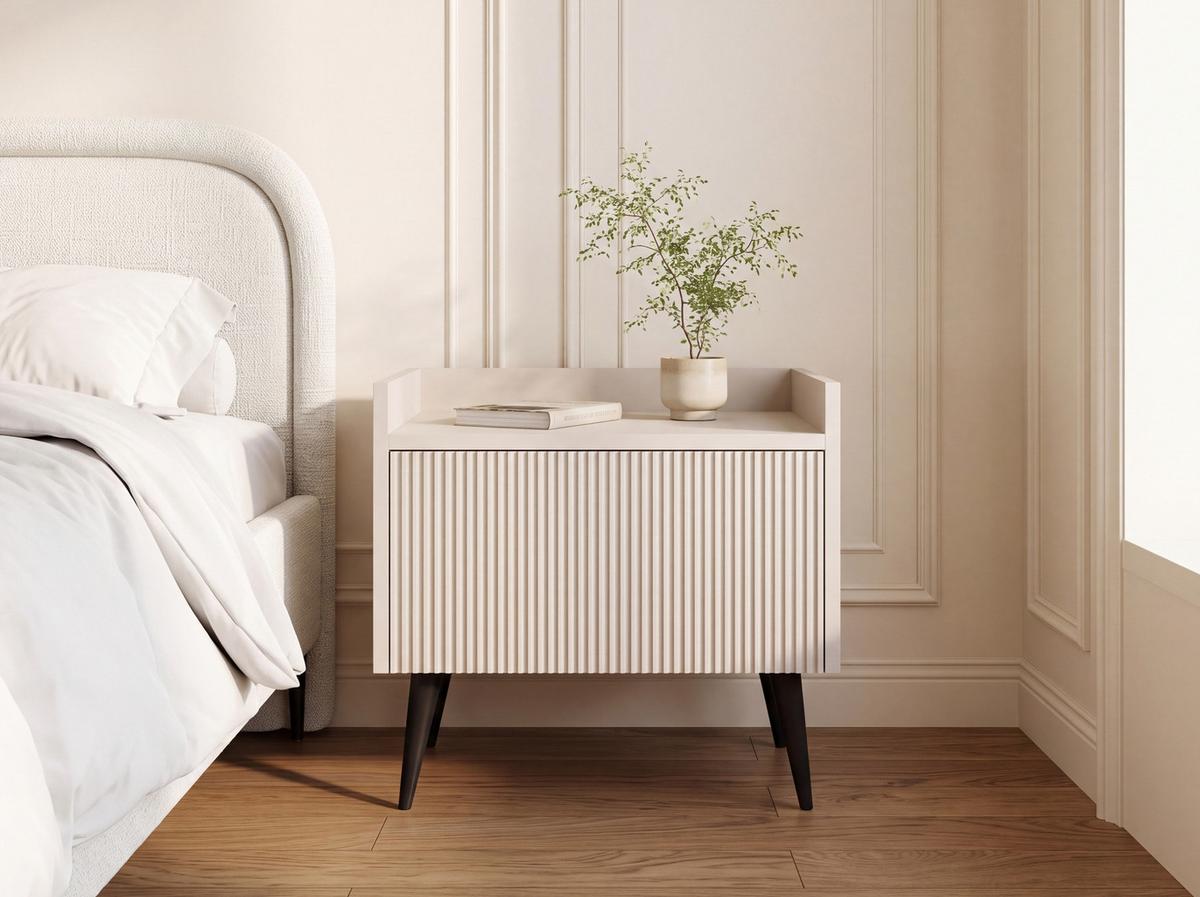 NACHTTISCH Arysa – Geriffelt, Hohe Metallfüße – Kaschmir 52/45/41 cm - Kaschmir/Beige, Holzwerkstoff/Metall (52/45/41cm) - WFL GROUP