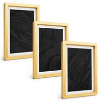 BILDER SET 3er Set - 20x30 cm Goldrahmen - Dunkler Marmor, elegante Texturen - Goldfarben, Kunststoff (20/30cm) - TULUP