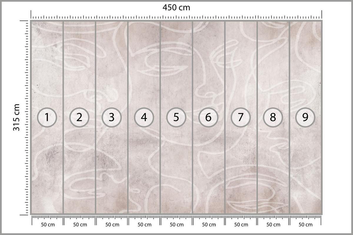 FOTOTAPETE für Schlafzimmer Abstrakte Gesichter Beton 450x315 - Beige/Braun, Papier (450/315cm) - Muralo