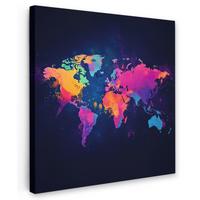 LEINWANDBILD Weltkarte - Bunt - Graffiti Wandbild Wohnzimmer 50x50 cm - Multicolor, Textil (50/50cm) - MuchoWow