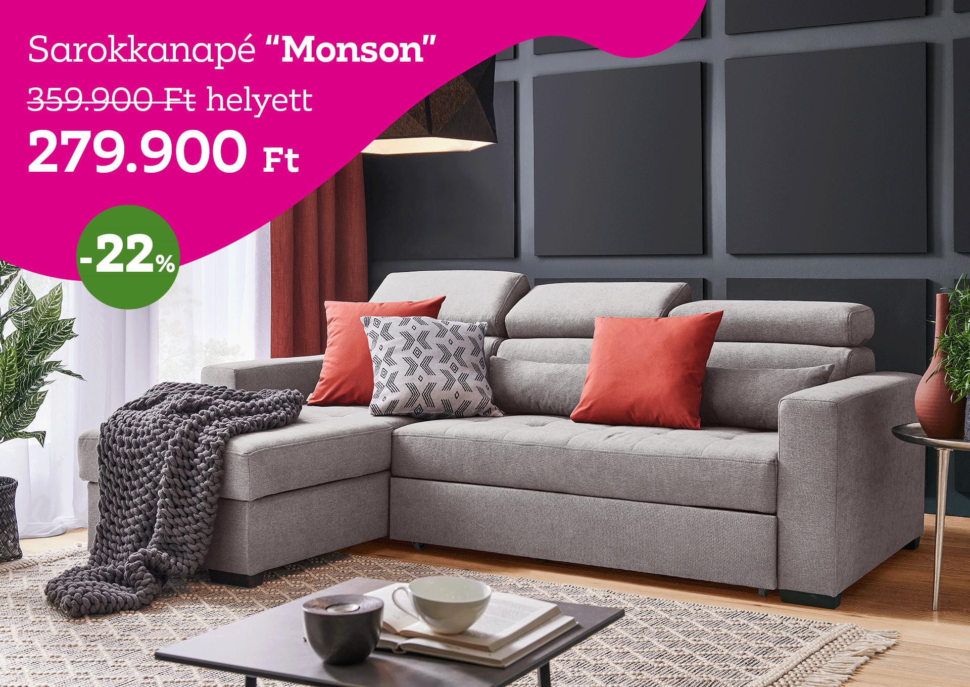 Sarokkanapé Monson 359900 Forint helyett 279900 Forint, kedvezmény mértéke 22%