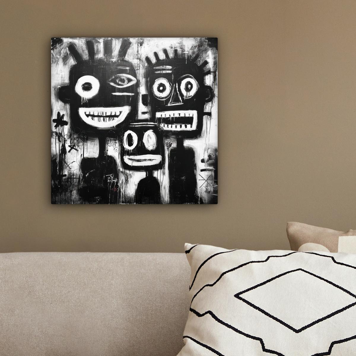 LEINWANDBILD Malerei - Figuren - Schwarz - Abstrakt Deko Wohnzimmer 20x20 cm - Schwarz, Textil (20/20cm) - MuchoWow