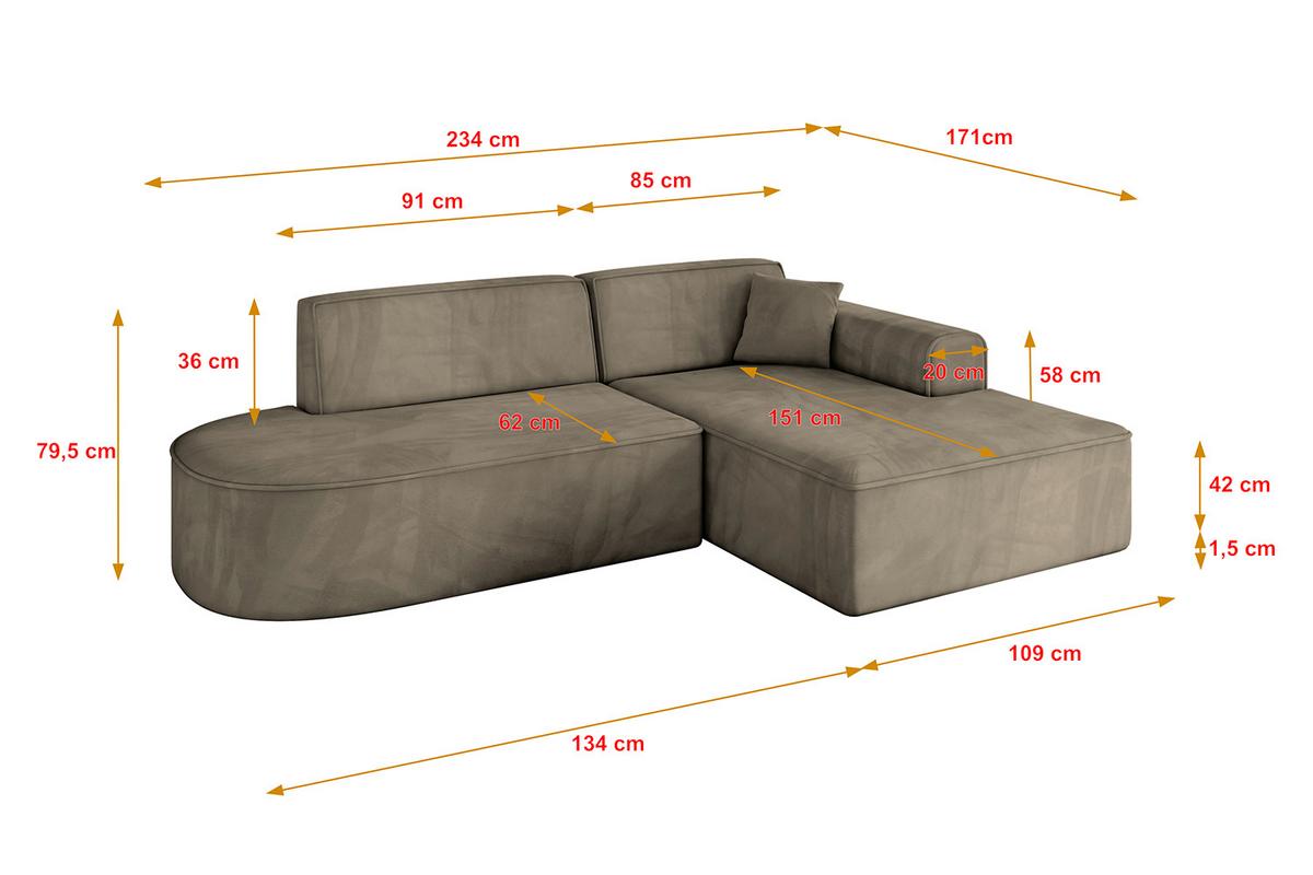 ECKSOFA Ottomane Rechts IREA-L1-v3 - 234x171x79 cm Braun - Braun, Holzwerkstoff/Textil (171/234cm) - ALTDECOR
