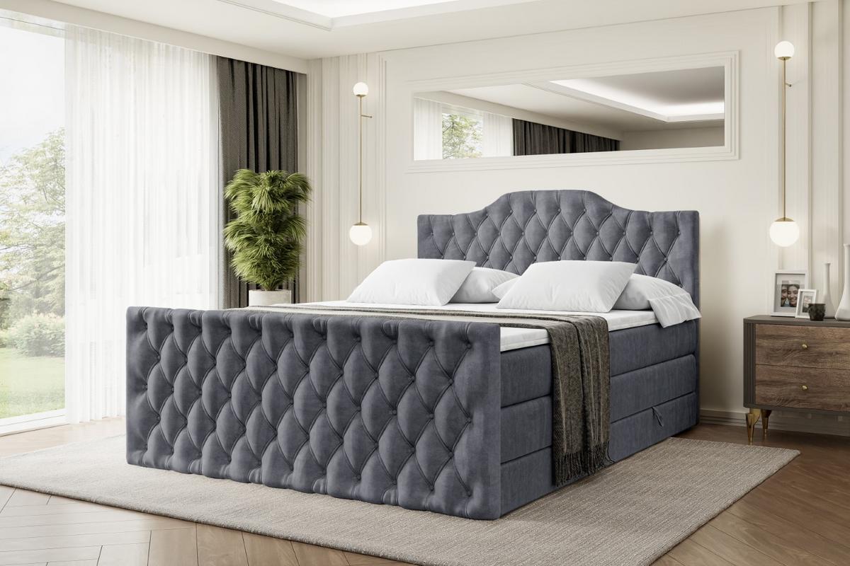 BOXSPRINGBETT VILA-1-Z KING - 140x200 - H3/H4 - Dunkelgrau - Dunkelgrau, Holzwerkstoff (140/200cm) - ALTDECOR