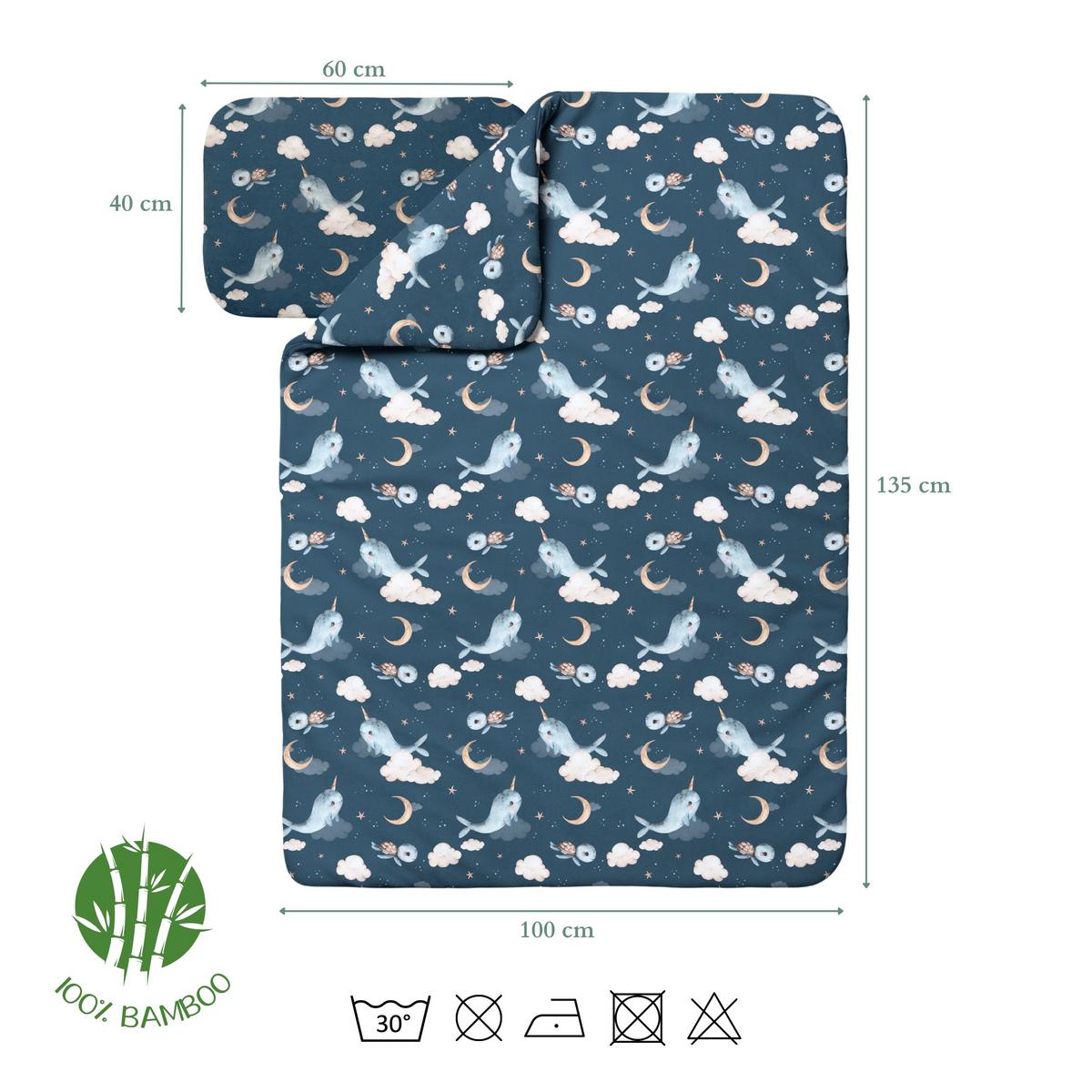 BABY Bambus-Bettwäsche Wale - Dunkelblau, Textil (100/135cm) - waldin