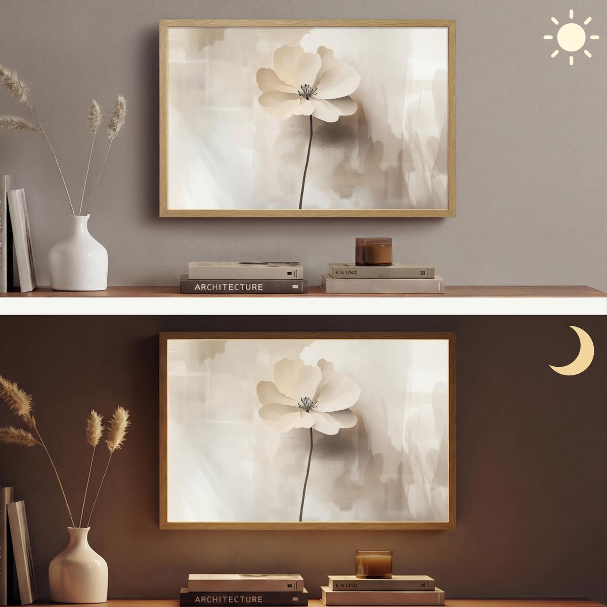 WANDLEUCHTE MIT AKKU Blume - Beige - Farbe - Schatten 60x40 cm - Beige, Holzwerkstoff (60/40/8cm) - OnlyWow