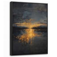 LEINWAND Bilder mit Rahmen - Goldene Reflexion auf dem Wasser - 30x40 - Anthrazit, Textil (30/40cm) - MuchoWow