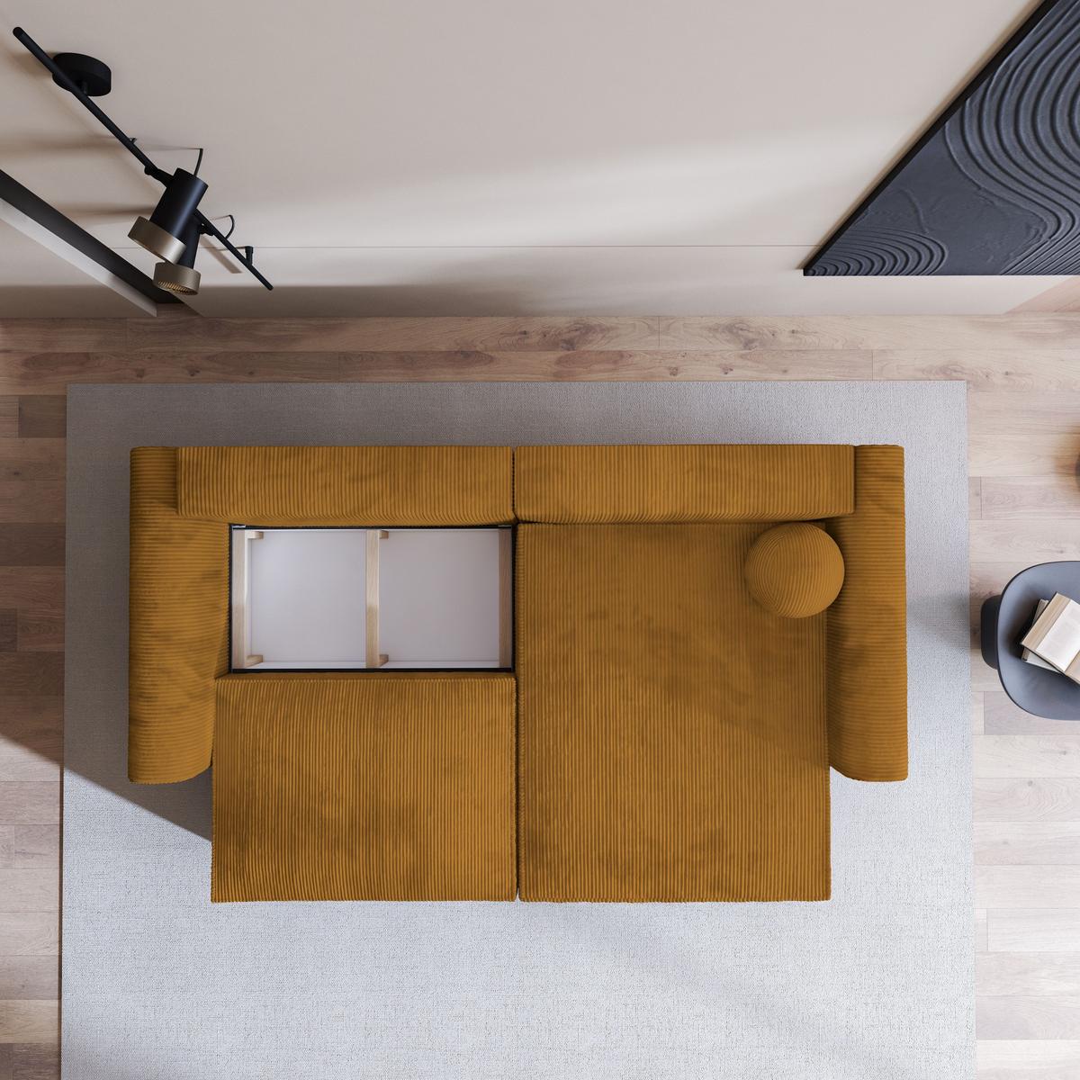 ECKSOFA FIANO P Gelb Kordstoff mit Schlaffunktion - Gelb/Grau, Holz/Kunststoff (245/148cm) - MASSENO