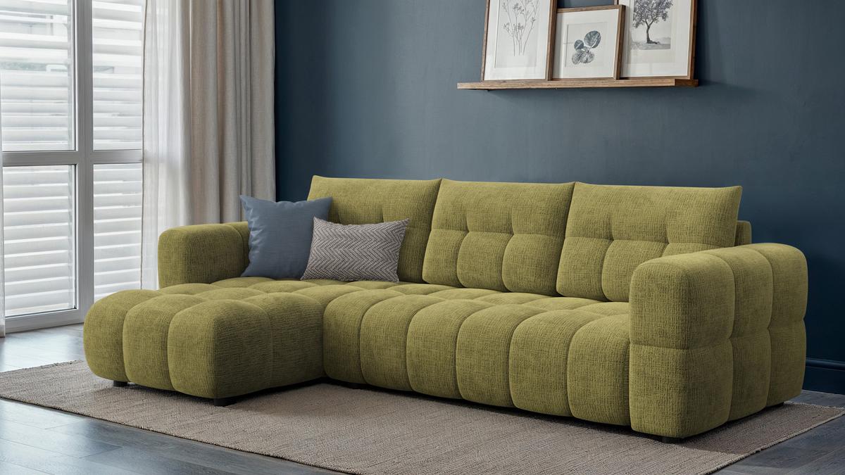 ECKSOFA CLOUDI 4-Sitzer links, olivgrün - Schwarz/Olivgrün, Holz/Textil (294/160cm) - Wozimo