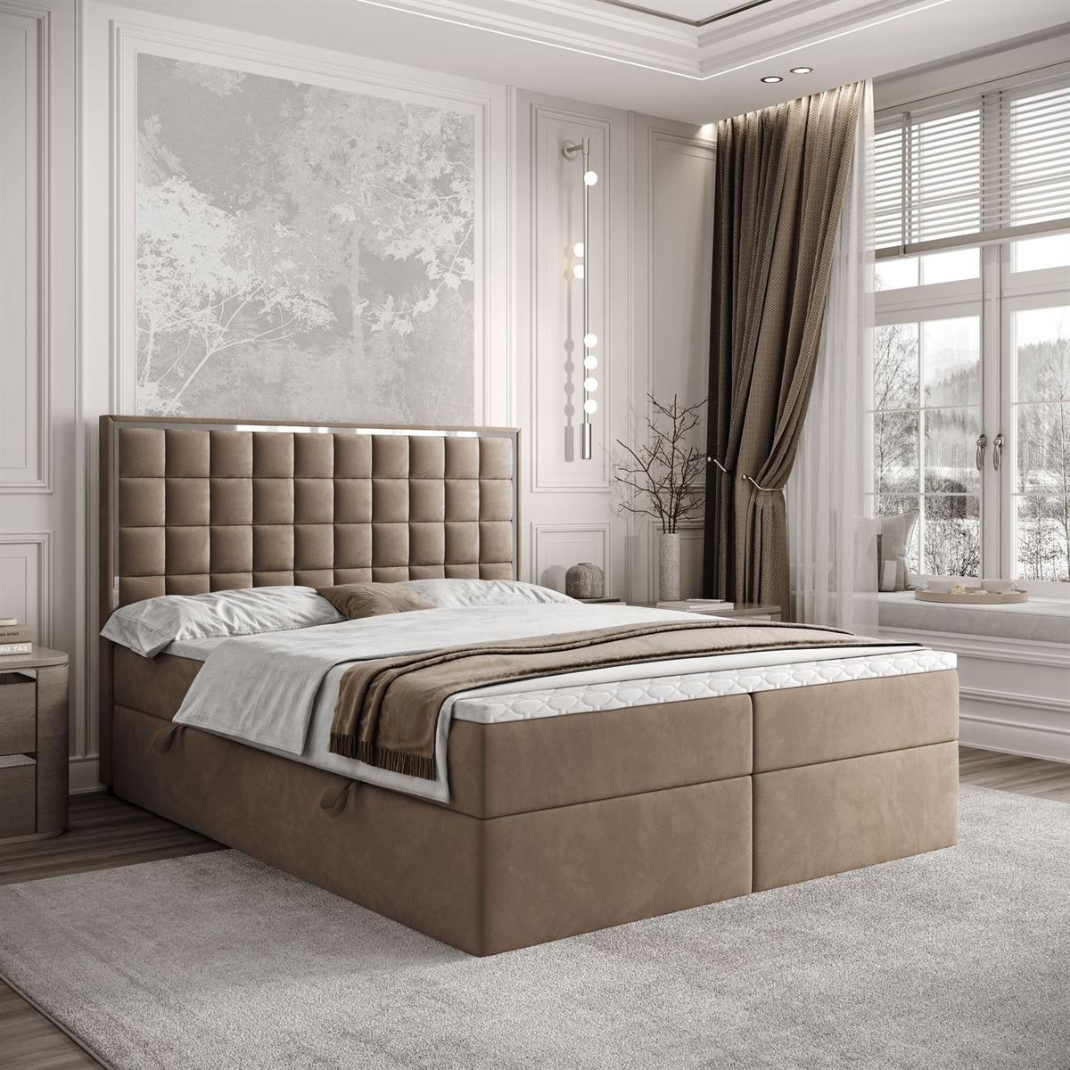BOXSPRINGBETT ISADORA SILVER mit Bettkasten und Topper 160x200 cm Royal Velvet 176 - Beige, Textil - Lookway