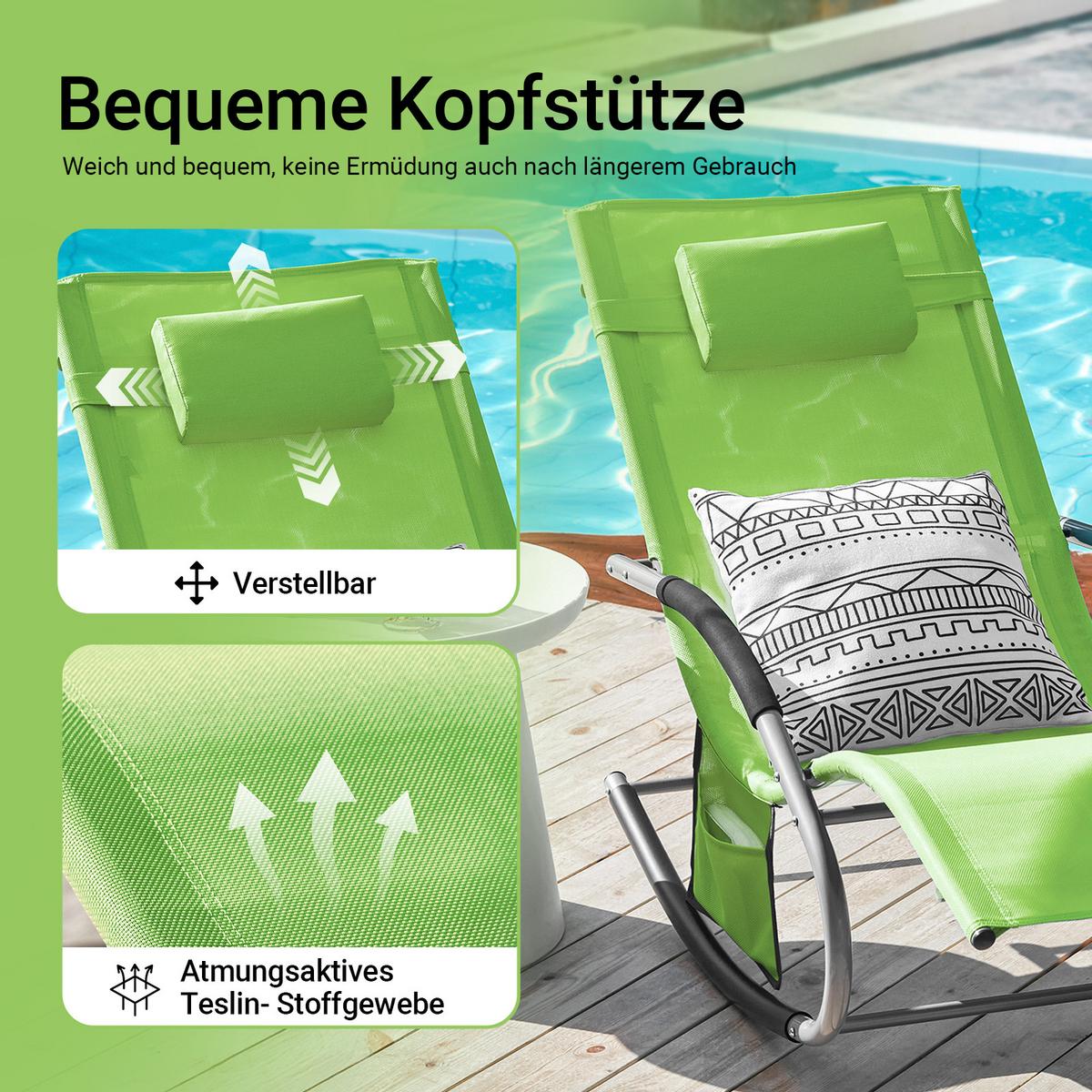 SONNENLIEGE mit Kopfkissen, Gartenliege bis 150kg, Grün - Grün, Metall (63/87/150cm) - SoBuy