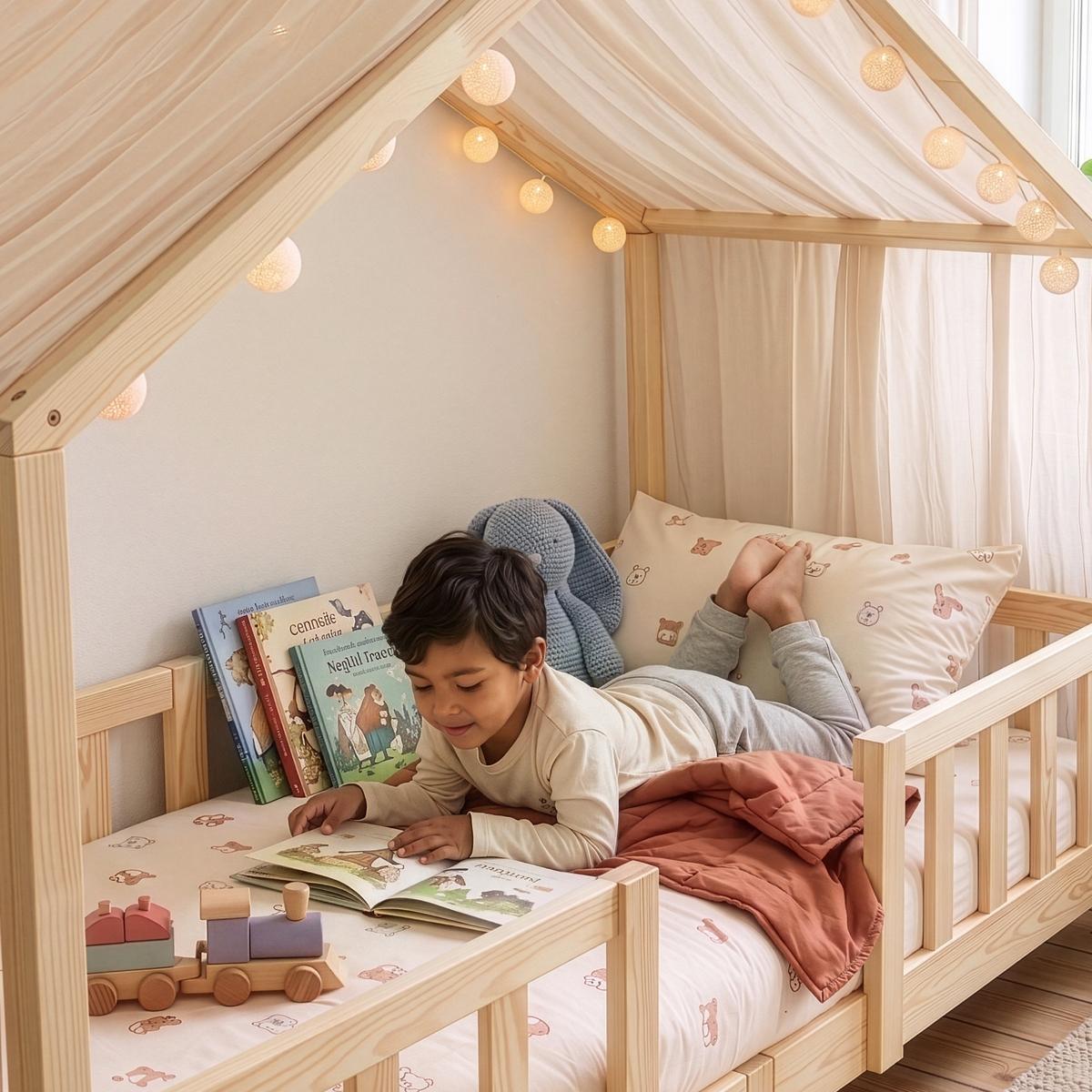 HAUSBETT Treviolo - Naturfarben, Holz (90/200cm) - [en.casa]