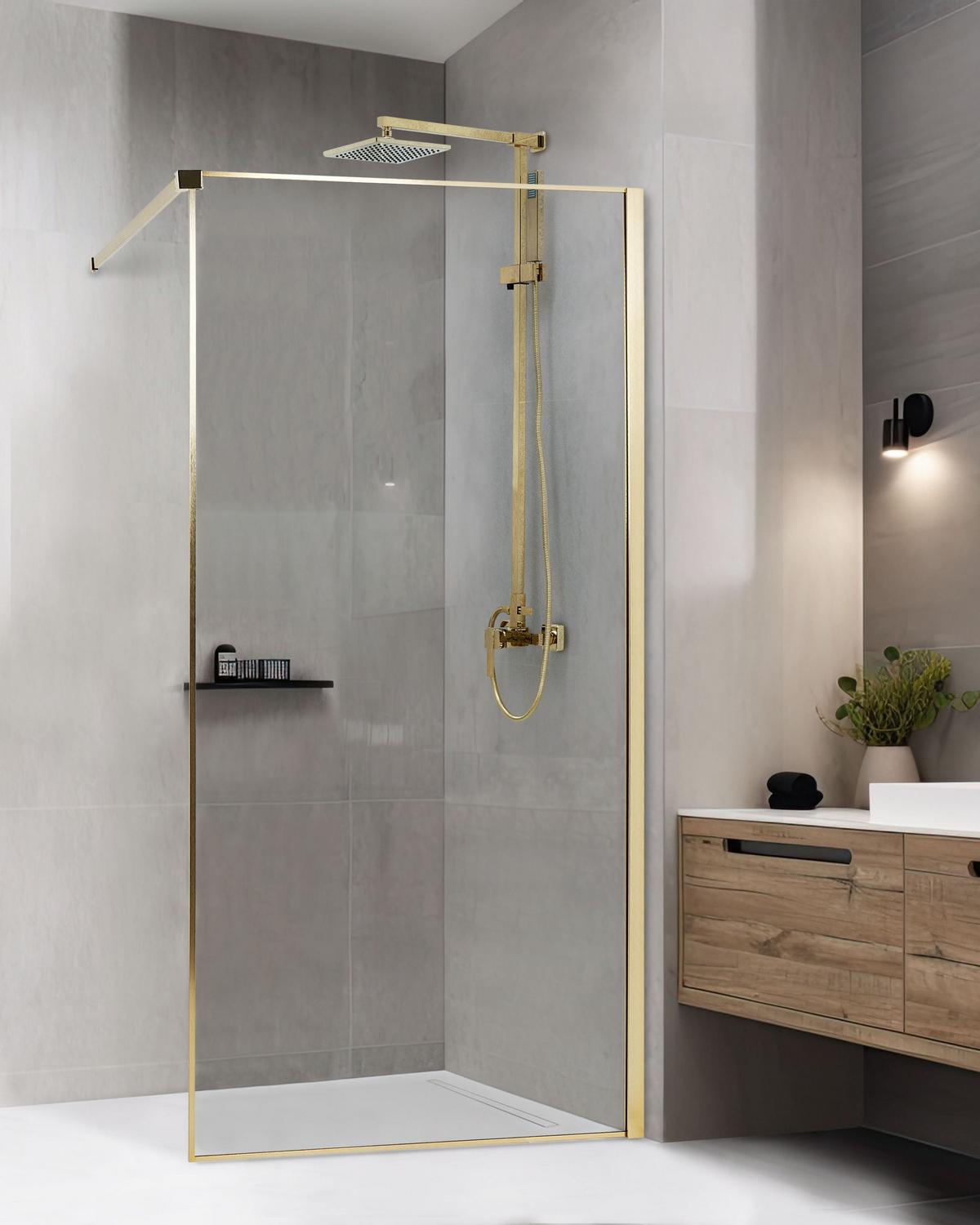 DUSCHWAND 100/190 cm Gold Waspam - Transparent/Goldfarben, Glas (100/190cm) - Beliani