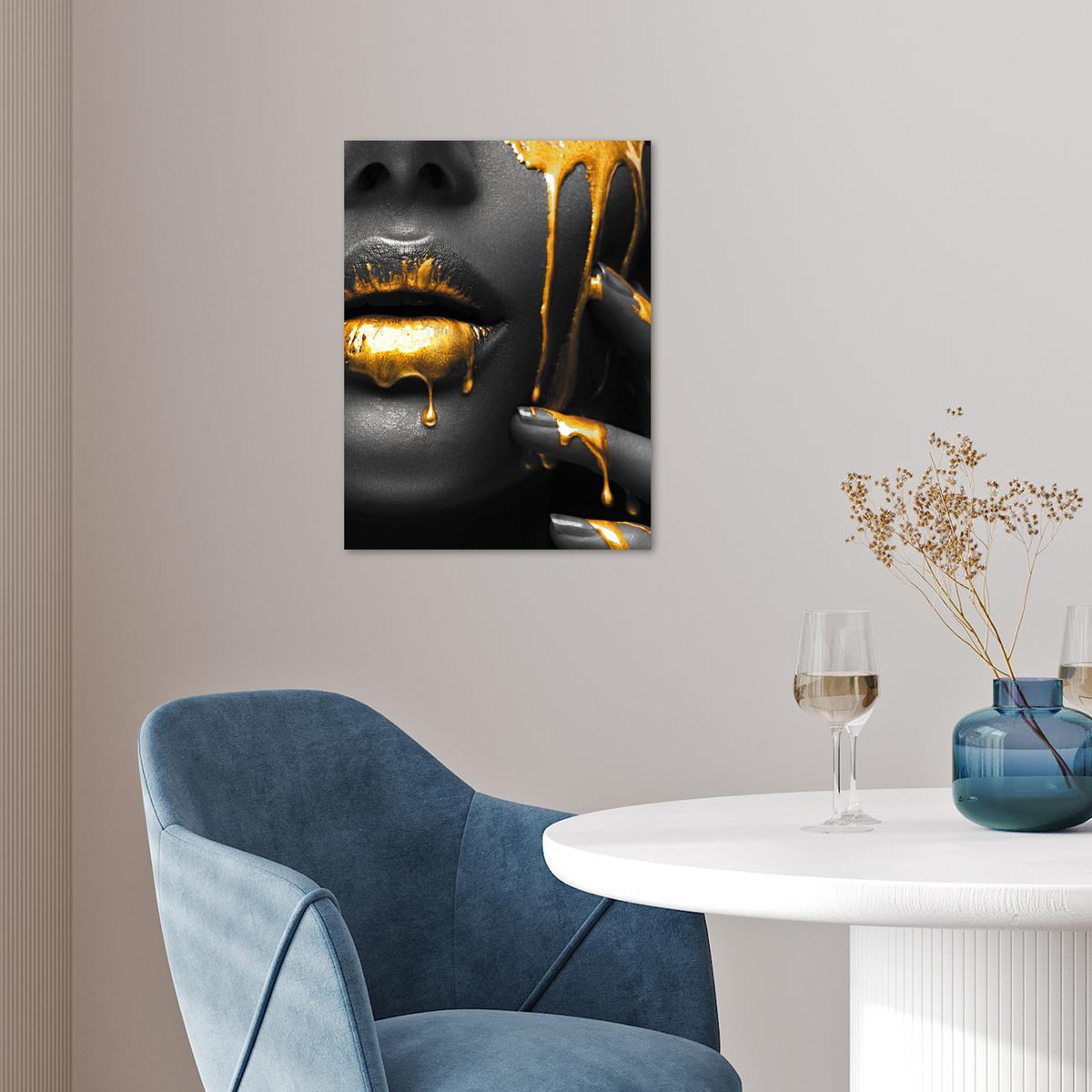 POSTER Frau - Schwarz - Gold - Gesicht - Lippen Wandbilder 30x40 cm - Goldfarben, Papier (30/40/0.1cm) - MuchoWow