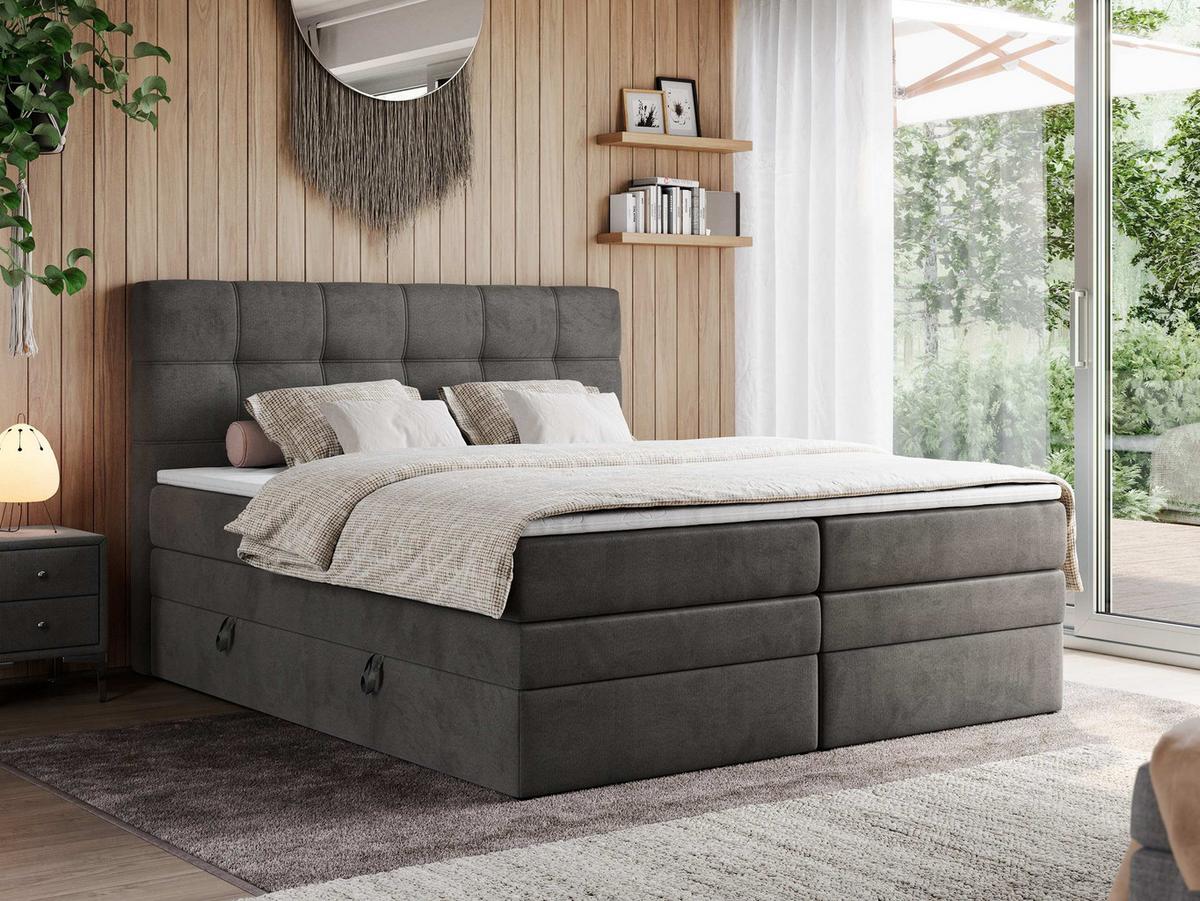 BOXSPRINGBETT ERNI KING 140/200 Dunkelgrau Velvet - H4 - Dunkelgrau, Holz/Textil (140/200cm) - MKS