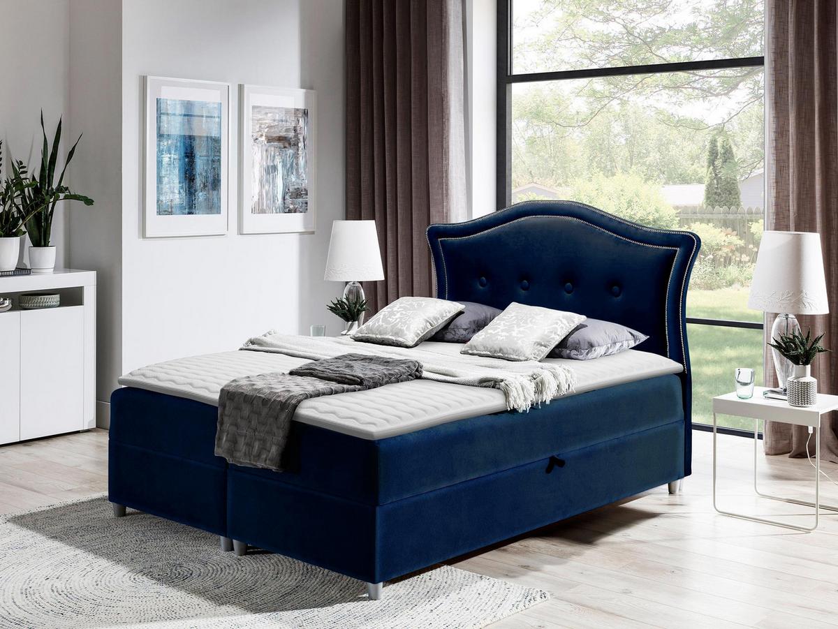 BOXBETT Bedran Lux - H3 - Dunkelblau, Holz (140/200cm) - MIRJAN24