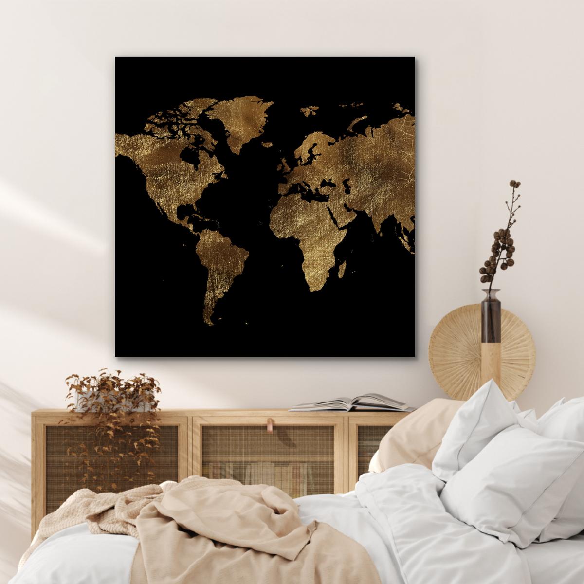 METALLBILD Weltkarte - Gold - Luxus - Erde - Schwarz 90x90 cm - Goldfarben, Metall (90/90cm) - MuchoWow