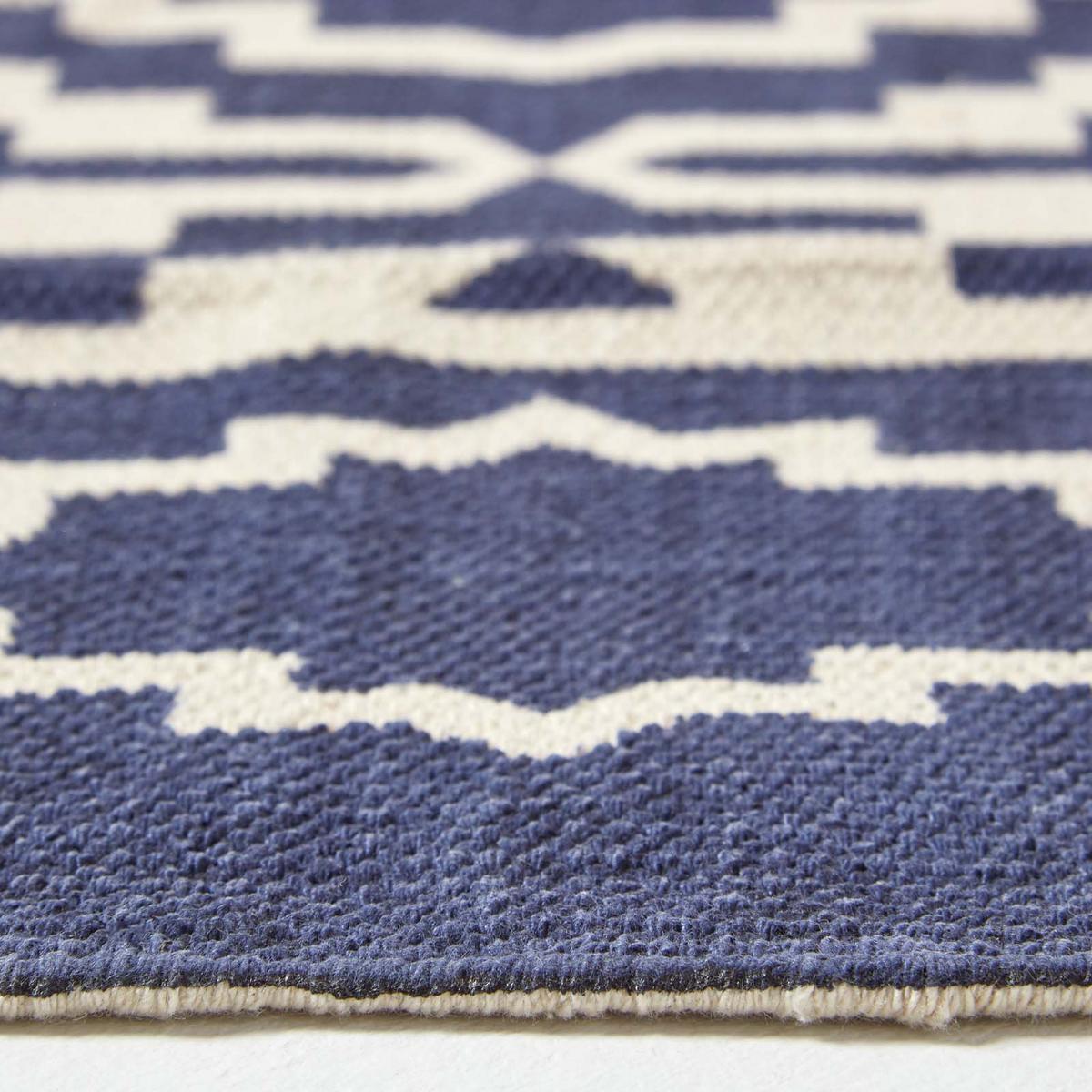 BAUMWOLLTEPPICH-LÄUFER Halmstad geometrisch 66/200 cm - Blau, Textil (66/200cm) - Homescapes