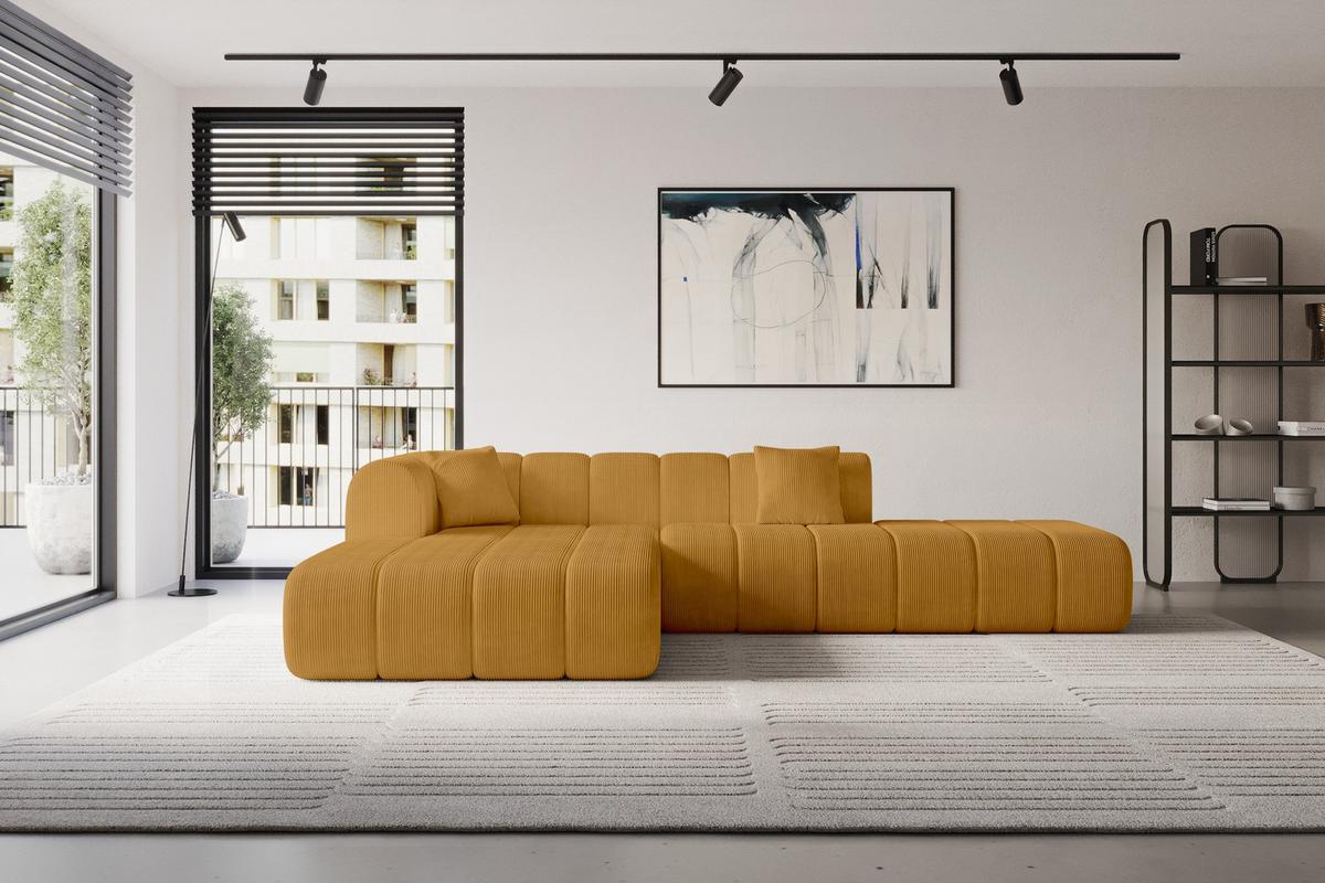 ECKSOFA Ottomane Links BILA-L 289x176x71 Senfgelb Cord - Currygelb/Dunkelgelb, Holzwerkstoff/Kunststoff (176/289cm) - ALTDECOR