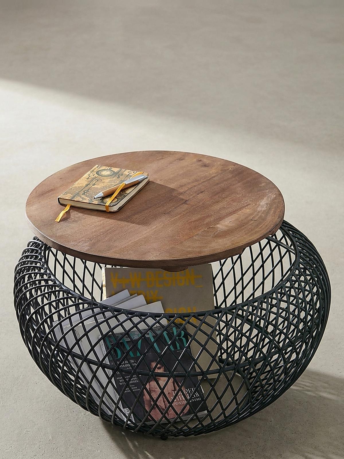 COUCHTISCH Rund mit Stauraum, Holz-Metallgestell, Mango-Massivholz, Schwarz 60x60x45 cm - Schwarz, Holz/Metall (60/60/45cm) - KADIMA DESIGN