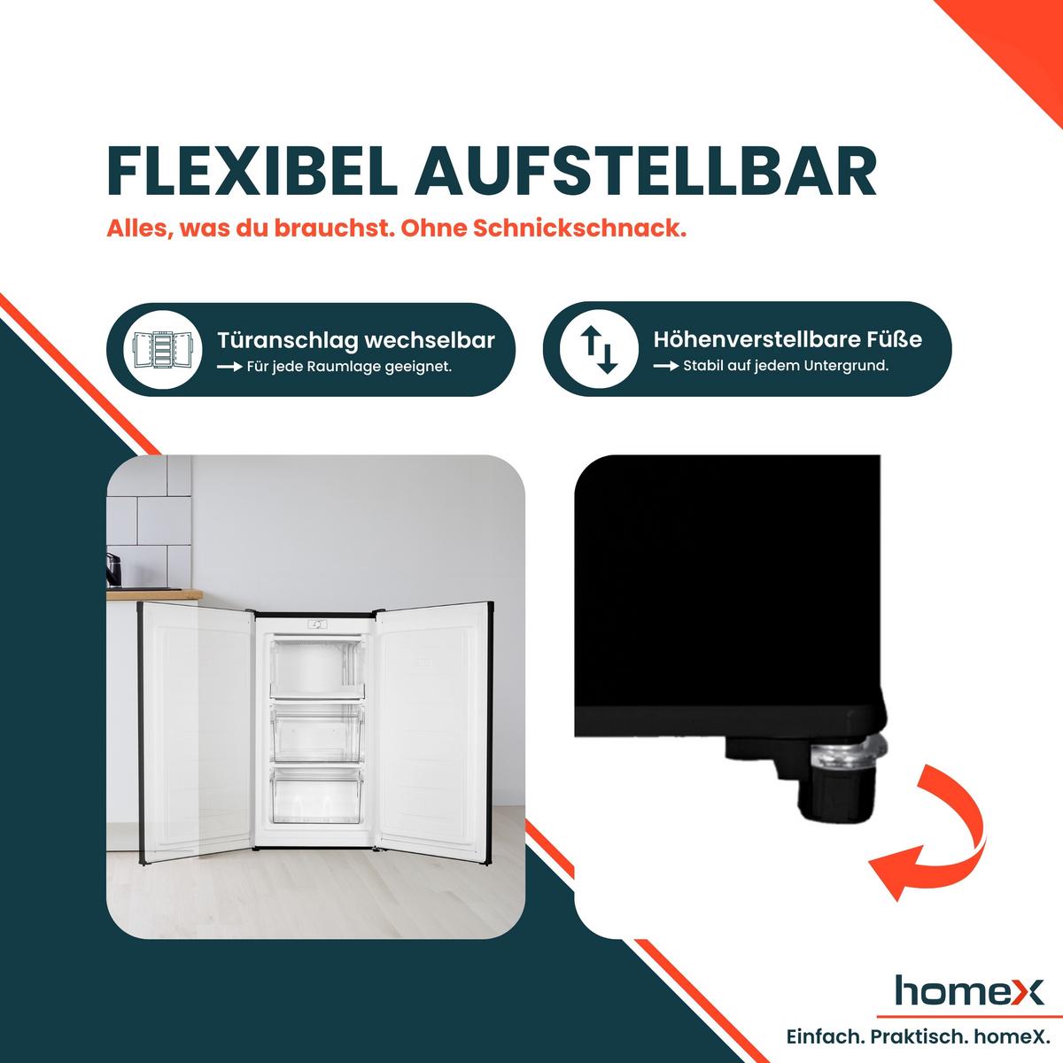 GEFRIERSCHRANK klein - 60L Nutzinhalt, 4-Sterne Gefrieren, kompakt, freistehend, schwarz, FS1016-B - Schwarz, Kunststoff/Metall (47.5/85/45cm) - homeX