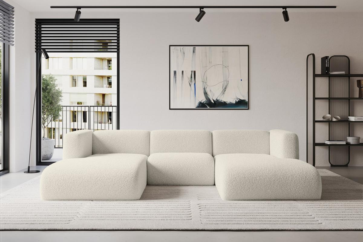 WOHNLANDSCHAFT MIRA-U1 317x179x70 Beige Bouclé - Kaschmir/Beige, Holzwerkstoff/Kunststoff (317/70/179cm) - ALTDECOR