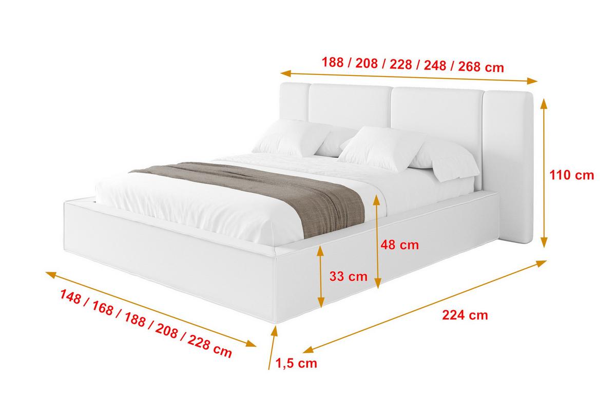 POLSTERBETT mit Bettkasten und Lattenrost, Bett mit Matratze H3/H4 - RIVO 140x200 Weiß - Weiß Hochglanz, Holzwerkstoff/Textil (140/200cm) - ALTDECOR