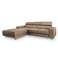 ECKSOFA NOTO L-S Beige Velours-Stoff mit Schlaffunktion - Beige/Silberfarben, Holz/Textil (267/190cm) - MASSENO