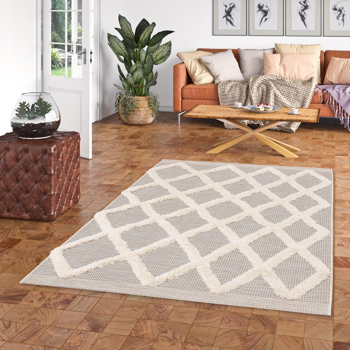 IN & OUTDOOR TEPPICH SHAGGY JUIST RAUTEN - Beige, Textil (135/190cm) - Pergamon