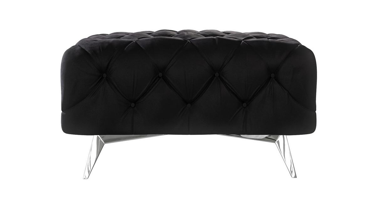 HOCKER Chesterfield Laura Schwarz Samt - Silberfarben/Schwarz, Holz/Textil (80/45/80cm) - S-Style Möbel