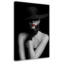LEINWANDBILD Sinnliche Frau mit Hut 40x60cm - Schwarz, Textil (40/60cm) - Feeby