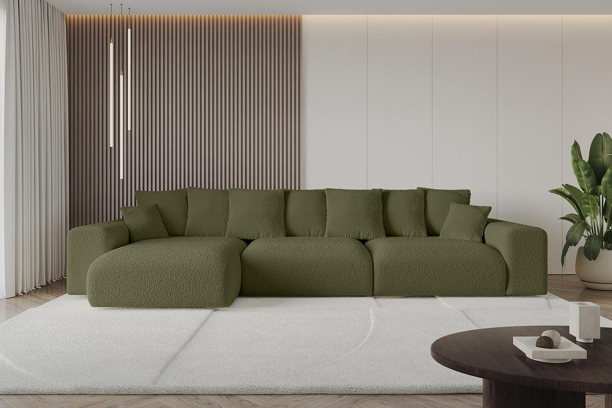ECKSOFA Ottomane links ESKAR-L2 364x176x72 Olivgrün Bouclé - Schwarz/Olivgrün, Holzwerkstoff/Kunststoff (364/176cm) - ALTDECOR