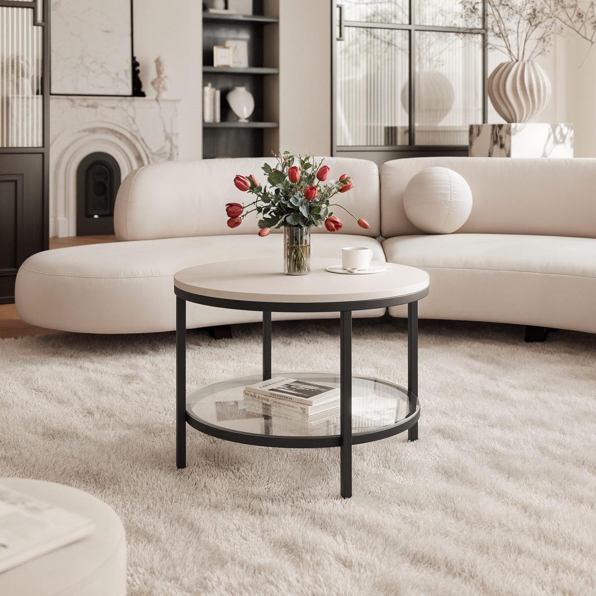 COUCHTISCH CANDY 60/42 cm runden, Schwarz / Kaschmir - Kaschmir/Schwarz, Glas/Metall (60/60/42cm) - Idohome