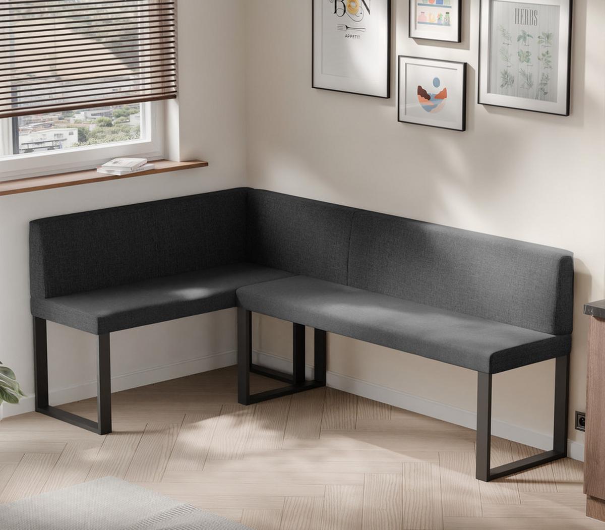 ECKBANK links SANA U Webstoff glatt, 142/196 cm Anthrazit - Anthrazit, Textil/Metall (142/196cm) - Idohome