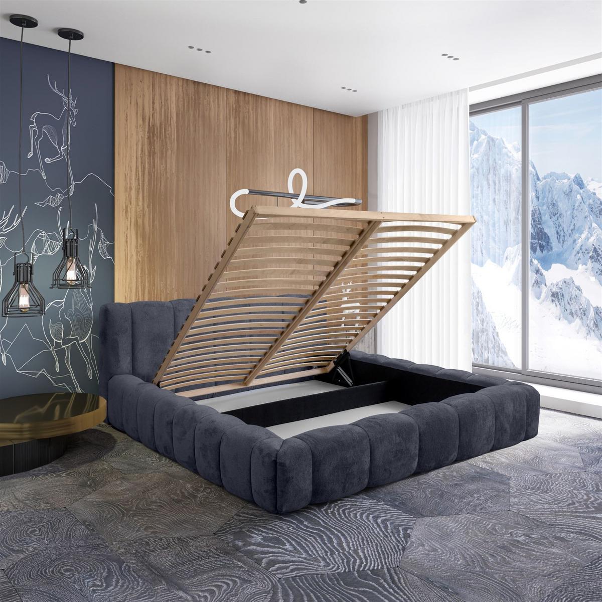 POLSTERBETT Hailey In Tender Way - Dunkelblau, Holzwerkstoff/Textil (180/200cm) - Fun Möbel