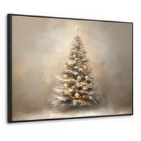 LEINWAND Bilder mit Rahmen - Weihnachten - Weihnachtsbaum - Schnee - Kunst - 100x70 - Champagner, Textil (100/70cm) - MuchoWow