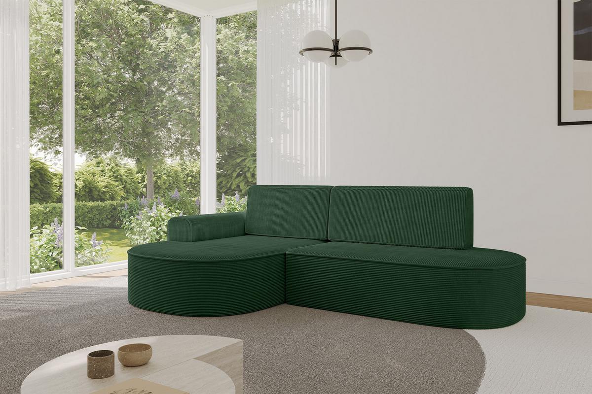 ECKSOFA mit Schlaffunktion und Bettkasten Ottomane Links MARI-L1-S - 283x167x73 cm Grün Cord - Waldgrün/Schwarz, Holzwerkstoff/Kunststoff (283/167cm) - ALTDECOR