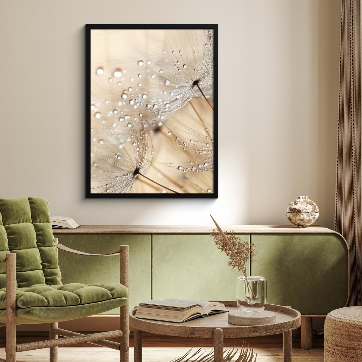 POSTER MIT RAHMENGERAHMTES BILD Löwenzahn - Abstrakt - Natur - Beige Posterleiste 60x80 cm - Braun, Papier (60/80cm) - MuchoWow