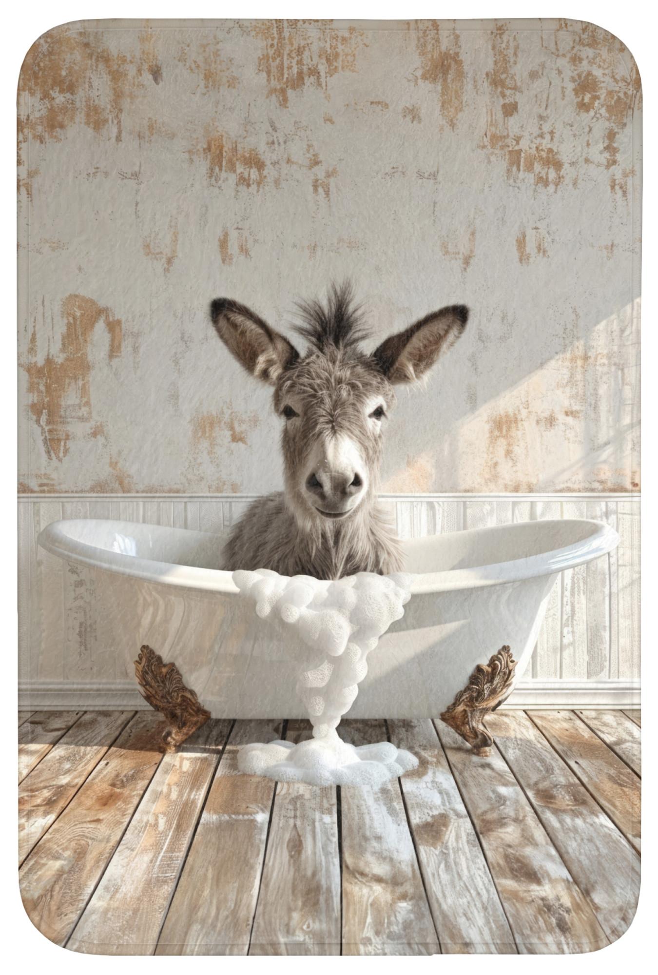 BADEMATTE Esel - Tiere - Badewanne - Schaumstoff Rutschfest 60x90 cm - Creme, Textil (60/90cm) - OnlyWow