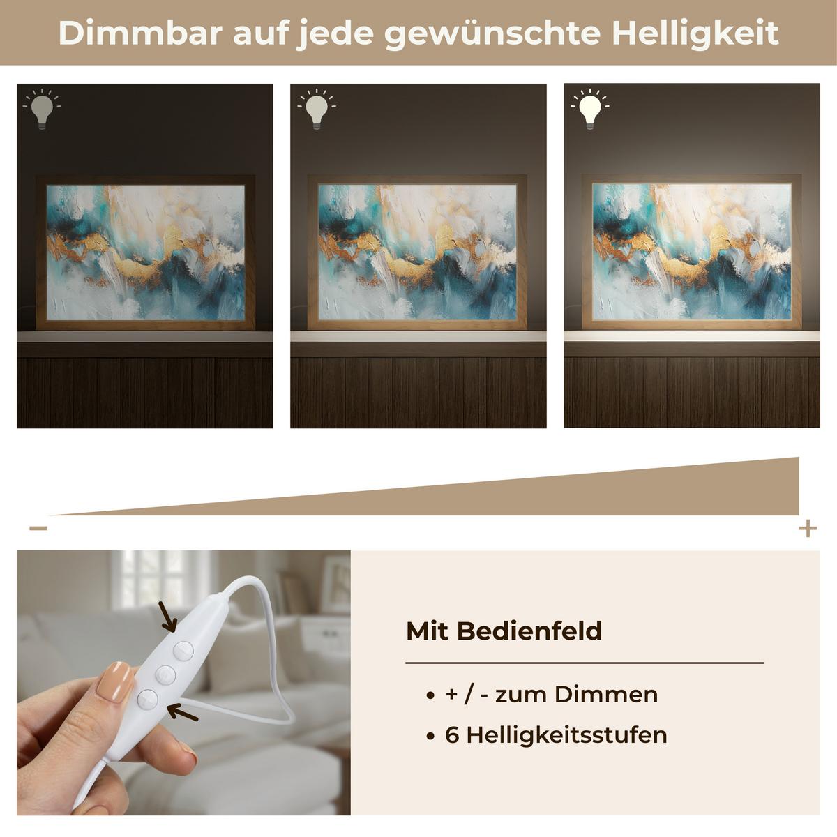 TISCHLEUCHTE Abstrakt - Kunst - Gold - Blau 30x20 cm - Aubergine, Holzwerkstoff (8/30/20cm) - OnlyWow