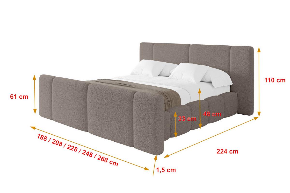 POLSTERBETT mit Bettkasten, Fußteil und Lattenrost, Bett mit Matratze H3/H4 - NILO-Z 140x200 Braun - Braun, Holzwerkstoff/Textil (140/200cm) - ALTDECOR