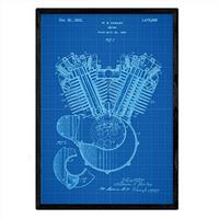 POSTER Harley Verbrennungsmotor Patent A3 Rahmenlos - Blau, Papier (29.7/5/42cm) - Nacnic