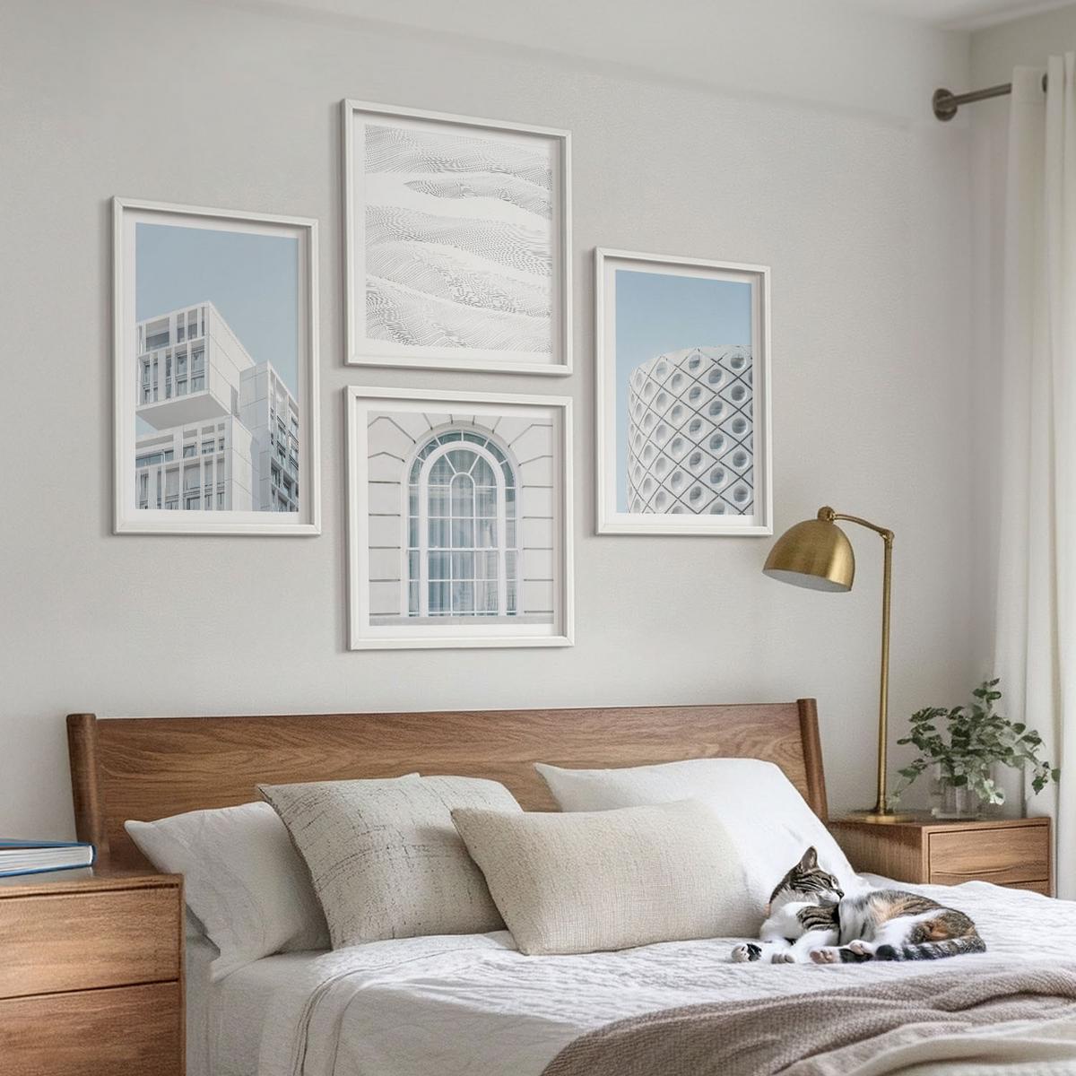 BILDER SET 4er Set - 50x50 cm & 40x60 cm Weißer Rahmen - Moderne Architekturgeometrie - Weiß, Kunststoff (50/50cm) - TULUP