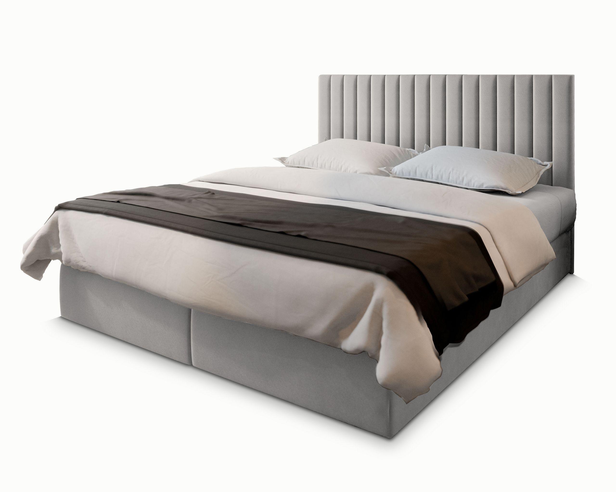 BOXBETT BRESEL 160x200 cm mit Matratze und Topper - Hellgrau - Hellgrau, Holz (160/200cm) - MASSENO